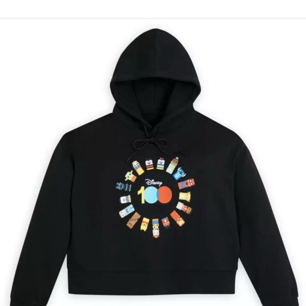 Disney -  Women's Pullover Cropped Hooded Fleece Hood Black Large